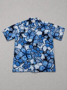 Aloha Republic Mens M Hawaiian Shirt Blue Floral Made Hawaii USA